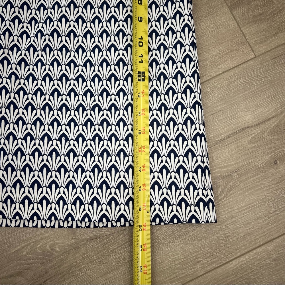 Talbots Skirt 14P Blue White Art Deco Fans Print Side Zip Cotton Blend - Picture 5 of 7